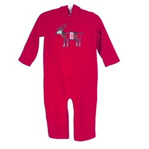 Reindeer Zip Fleece Onesie Red with hood and buttons Christmas Outfit